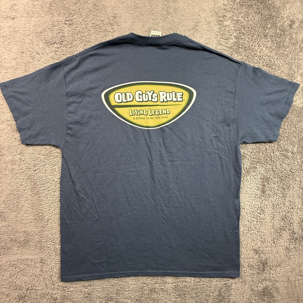 Old Guys Rule T-Shirt Mens XL Blue NWOT Living Legend Double Sided Graphic Tee